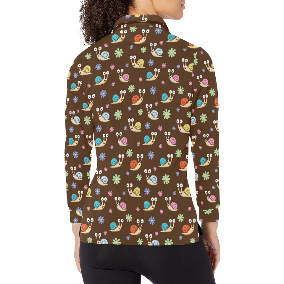 Snail Pattern Print Design 03 Women's Long Sleeve Polo Shirt