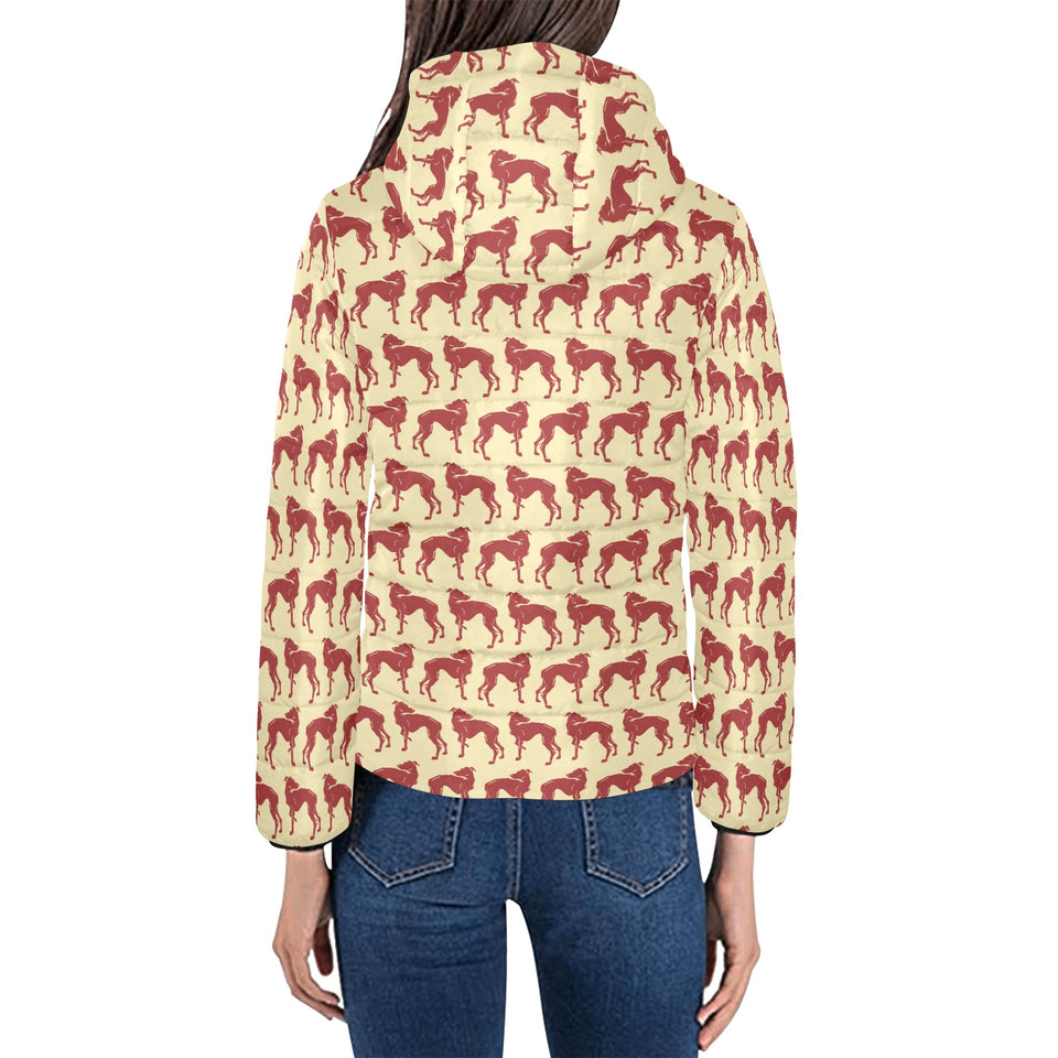 Greyhound Pattern Print Design 04 Women's Padded Hooded Jacket