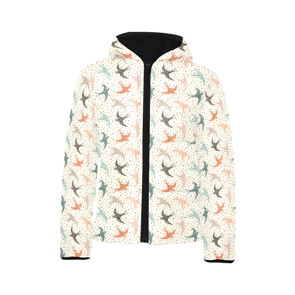 Swallow Pattern Print Design 02 Kids' Boys' Girls' Padded Hooded Jacket