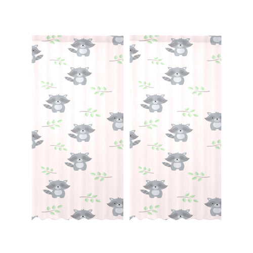 cute raccoons leaves pattern Gauze Curtain