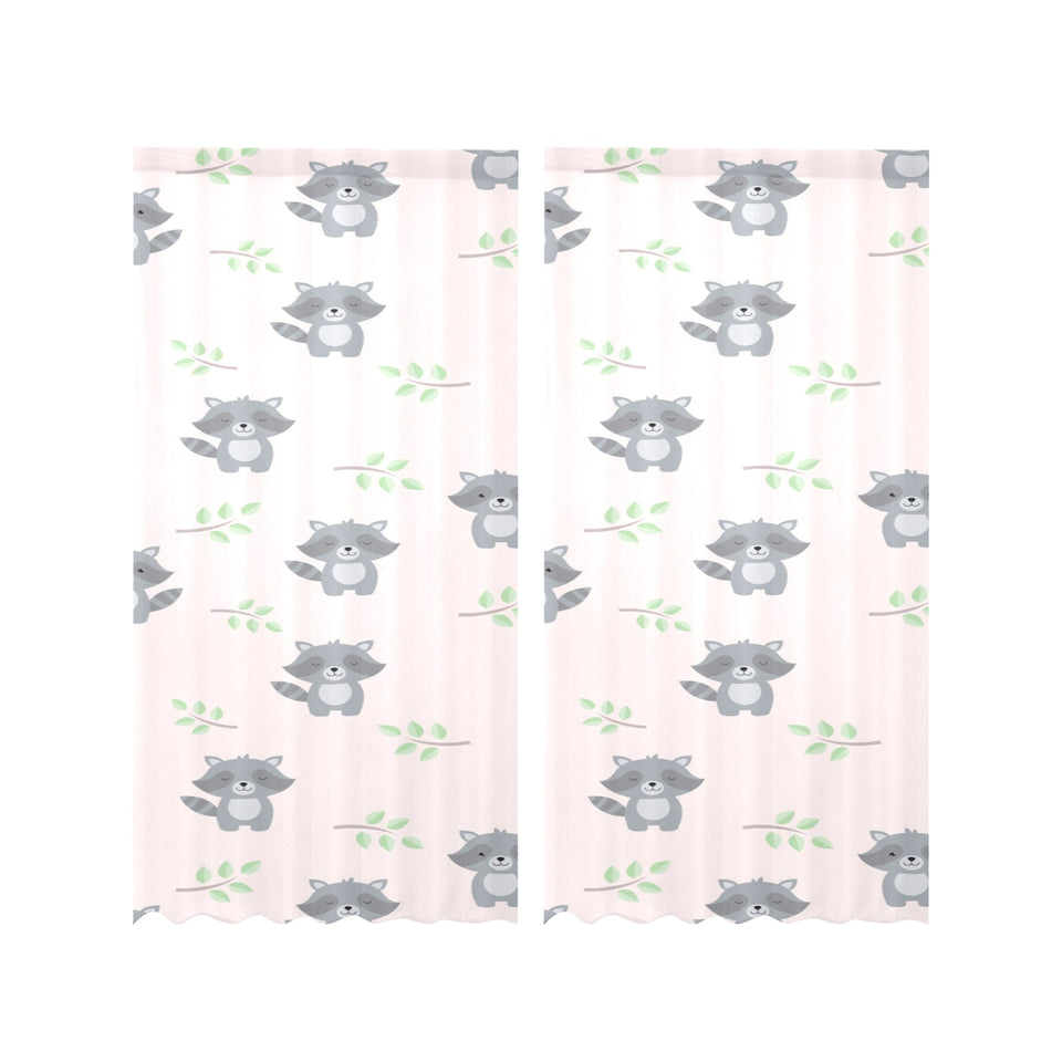 cute raccoons leaves pattern Gauze Curtain