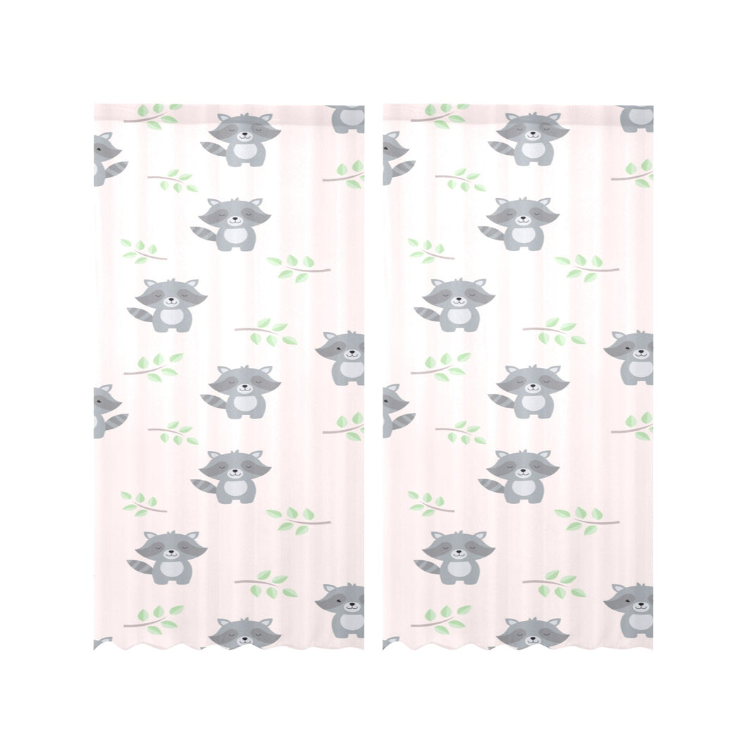 cute raccoons leaves pattern Gauze Curtain