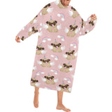 Cute unicorn pug pattern Blanket Robe with Sleeves