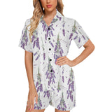lavender flower design pattern Women's V-Neck Short Pajama Set