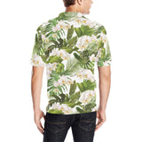White orchid flower tropical leaves pattern Men's All Over Print Polo Shirt