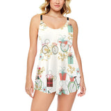 Bicycle Pattern Print Design 05 Chest Sexy Pleated Two Piece Swim Dress