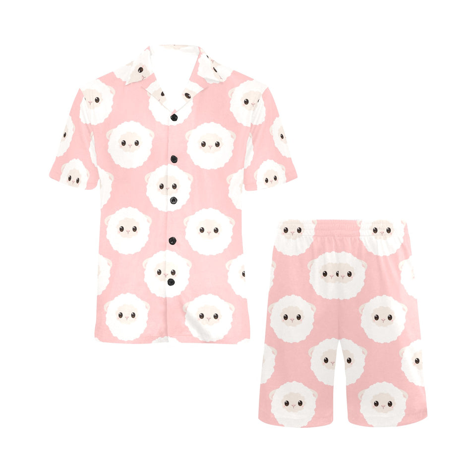 Cute sheep pattern Men's V-Neck Short Pajama Set