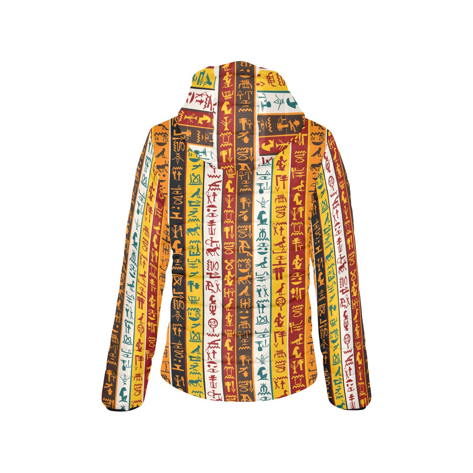 Egypt Hieroglyphics Pattern Print Design 01 Women's Padded Hooded Jacket