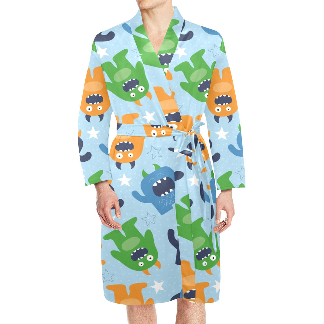 Alien Pattern Print Design 04 Men's Long Sleeve Belted Night Robe