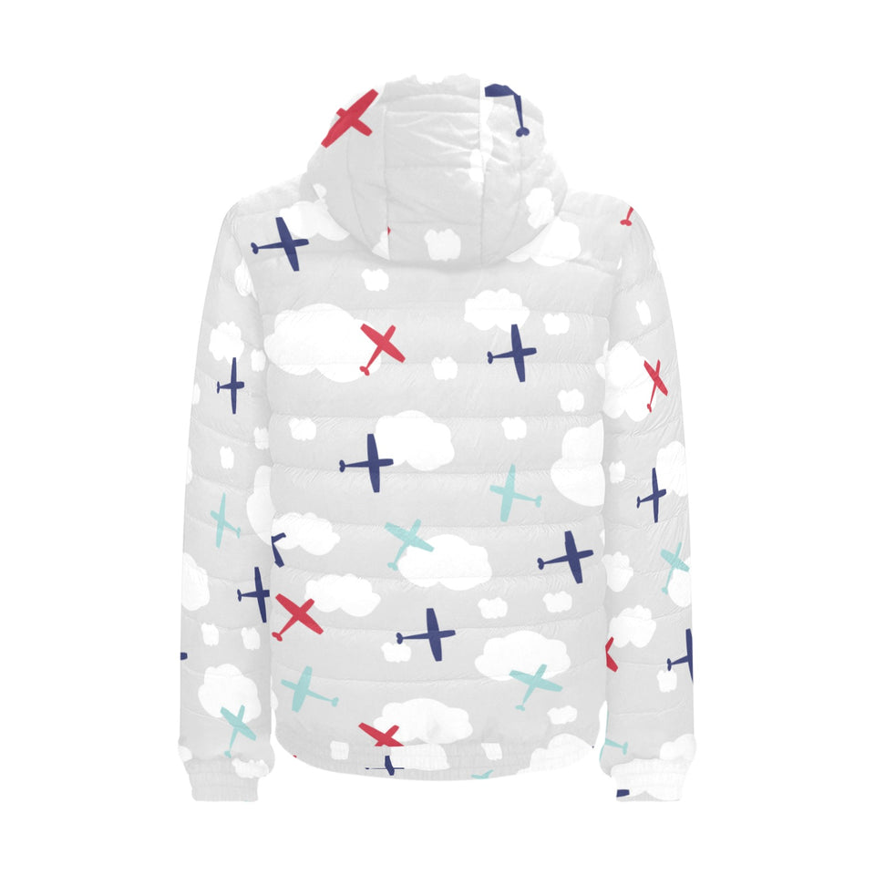 Airplane cloud grey background Men's Padded Hooded Jacket