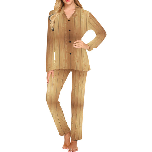 Wood Printed Pattern Print Design 05 Women's Long Pajama Set