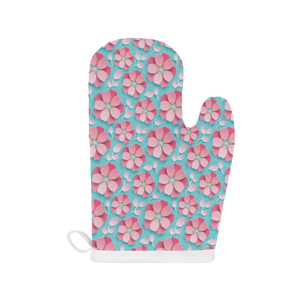 3D sakura cherry blossom pattern Heat Resistant Oven Mitts