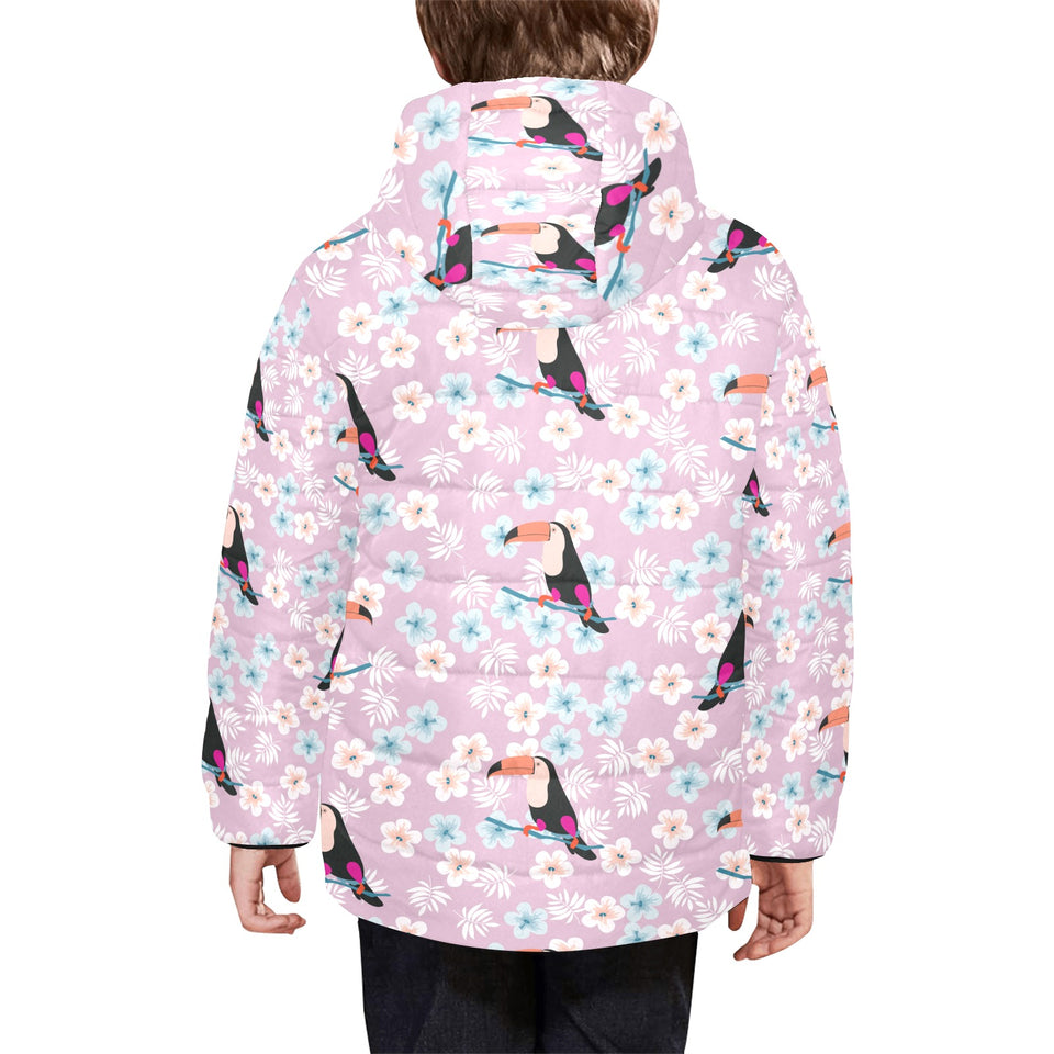 Beautiful toucan flower leaves Kids' Boys' Girls' Padded Hooded Jacket