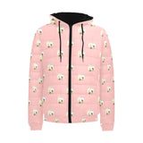 Cute hamster cheese pattern pink background Men's Padded Hooded Jacket