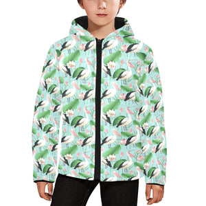 Pelican Pattern Print Design 01 Kids' Boys' Girls' Padded Hooded Jacket
