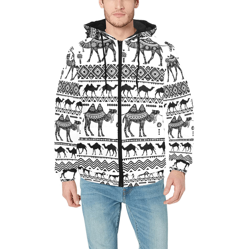 Camel polynesian tribal pattern Men's Padded Hooded Jacket