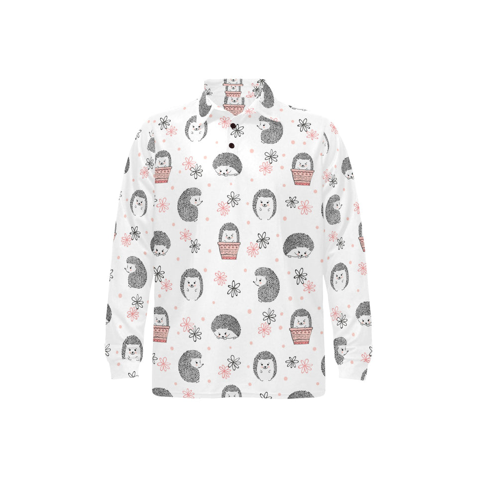 Hedgehog Pattern Print Design 02 Men's Long Sleeve Polo Shirt