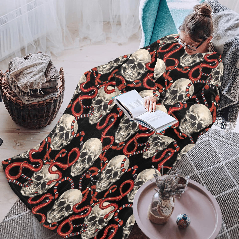 Red snake skull pattern Blanket Robe with Sleeves
