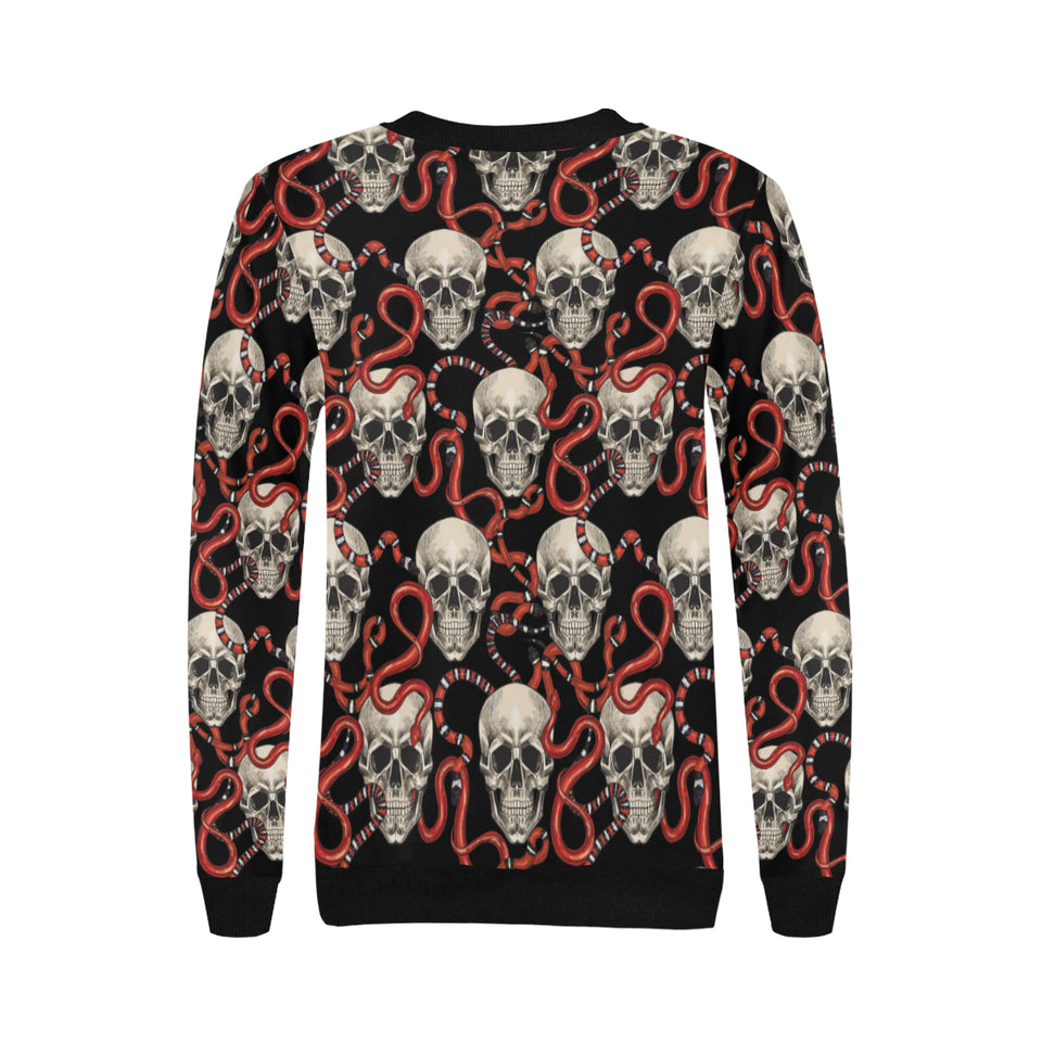 Red snake skull pattern Women's Crew Neck Sweatshirt