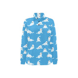 Cute sea lion seal pattern background Women's Long Sleeve Polo Shirt