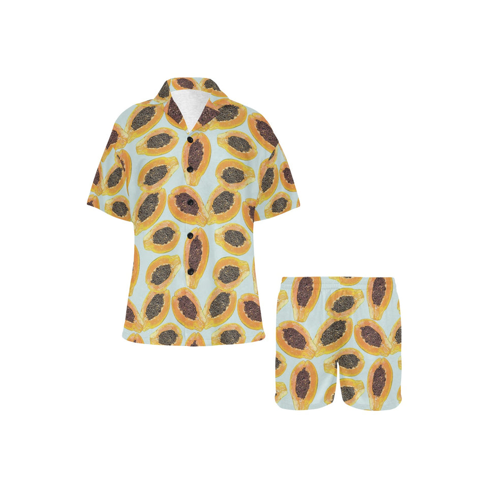 Watercolor papaya pattern Women's V-Neck Short Pajama Set