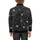 Spider web design pattern Black background white c Kids' Boys' Girls' Bomber Jacket