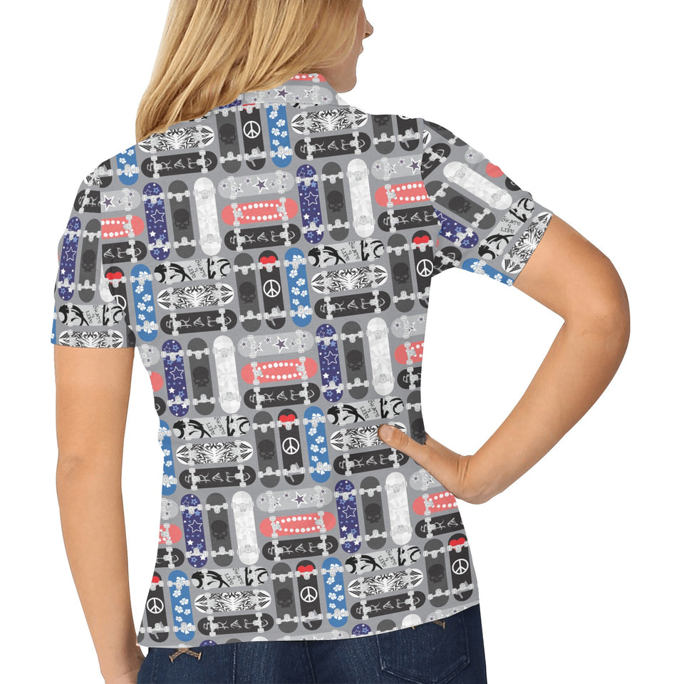 Skate Board Pattern Print Design 04 Women's All Over Print Polo Shirt