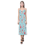 Cute penguin christmas  design pattern V-Neck Open Fork Long Dress