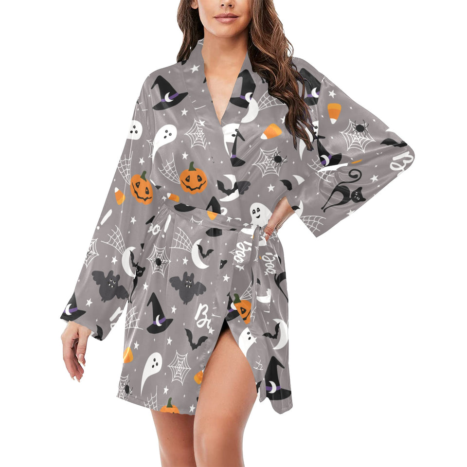 Halloween design pattern Women's Long Sleeve Belted Night Robe