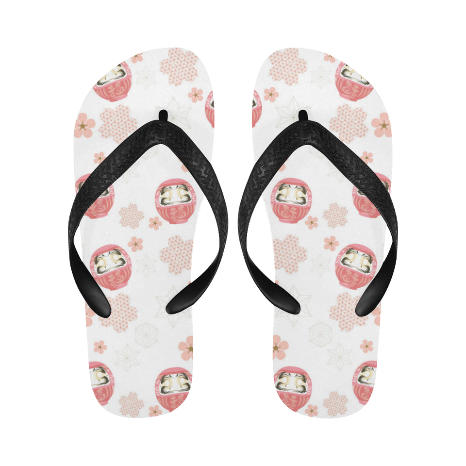 Daruma japanese wooden doll cherry blossom flower Unisex Flip Flops