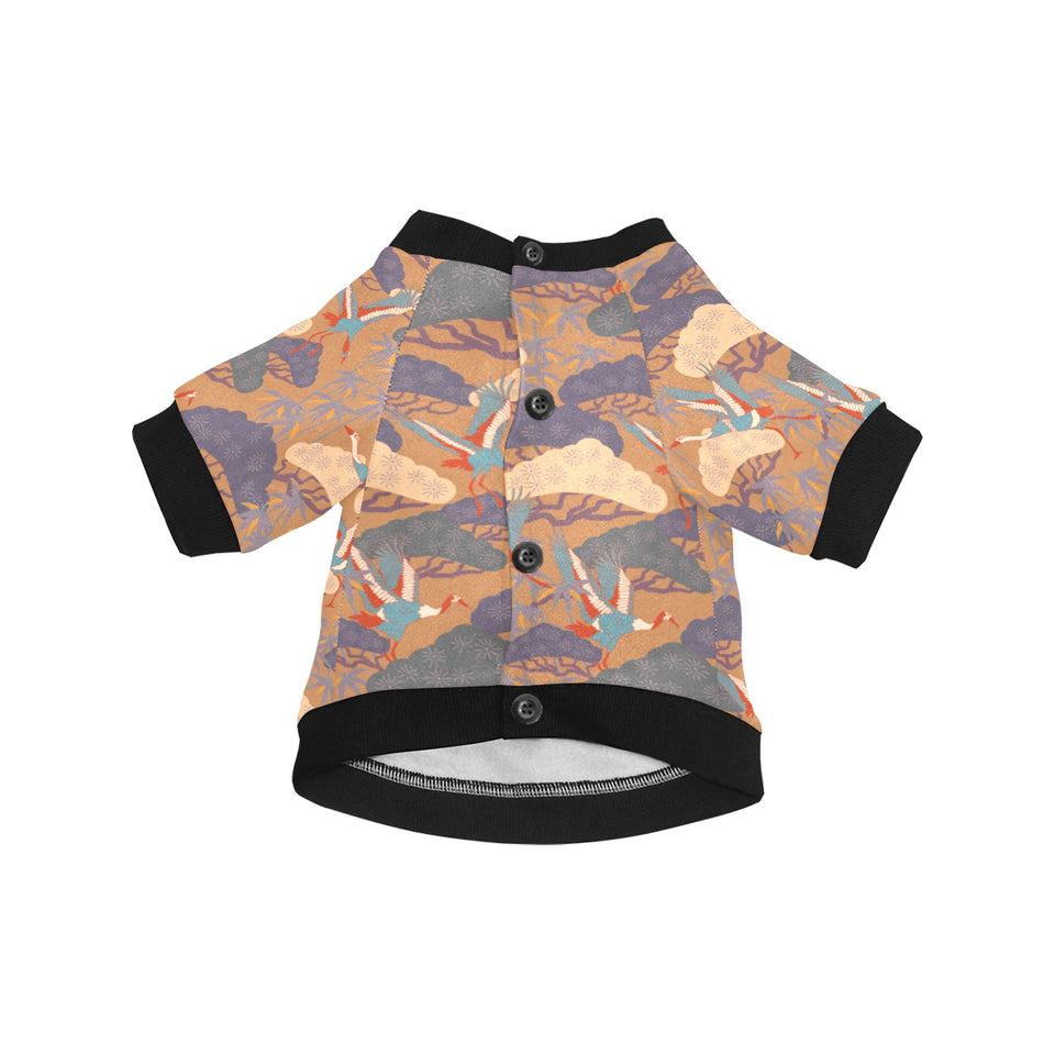 Bonsai bamboo stork japanese pattern brown theme All Over Print Pet Dog Round Neck Fuzzy Shirt