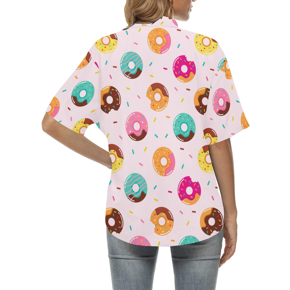 Donut pattern glaze pink background Women's All Over Print Hawaiian Shirt