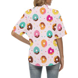 Donut pattern glaze pink background Women's All Over Print Hawaiian Shirt