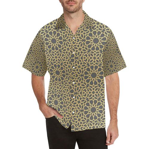 arabic star gold pattern Men's All Over Print Hawaiian Shirt