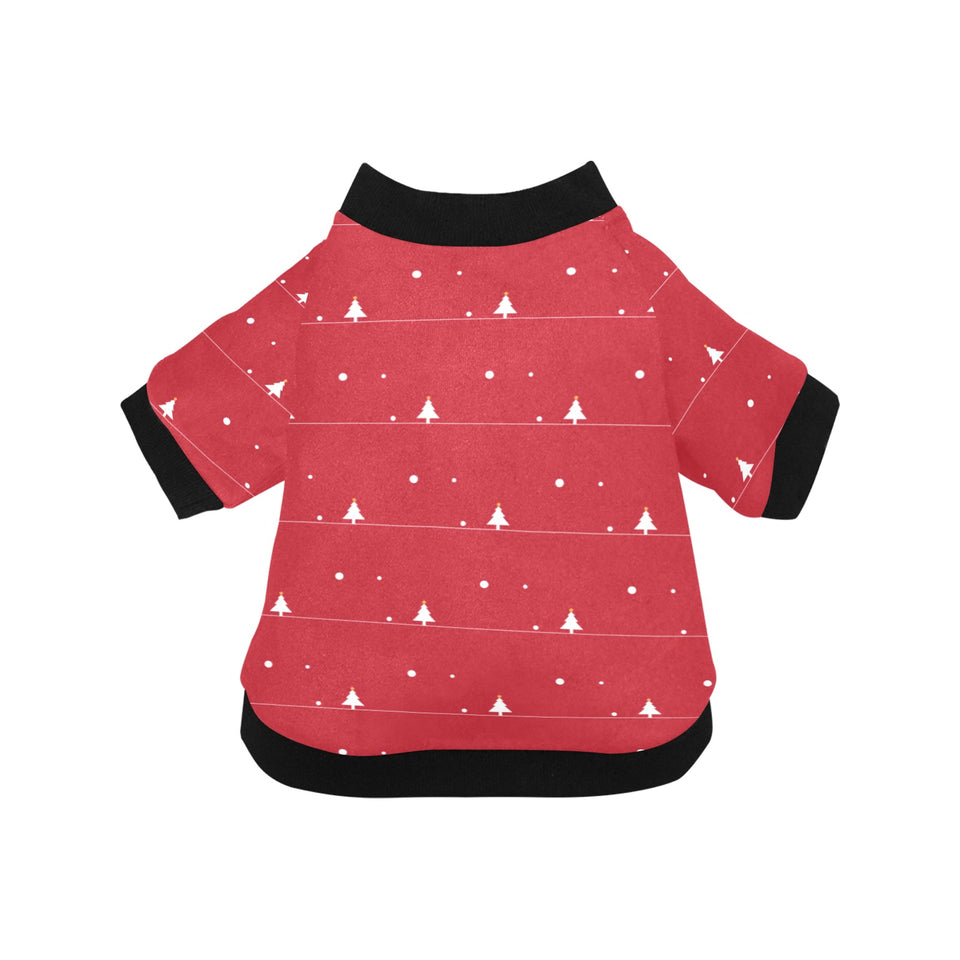 Christmas tree star snow red background All Over Print Pet Dog Round Neck Fuzzy Shirt