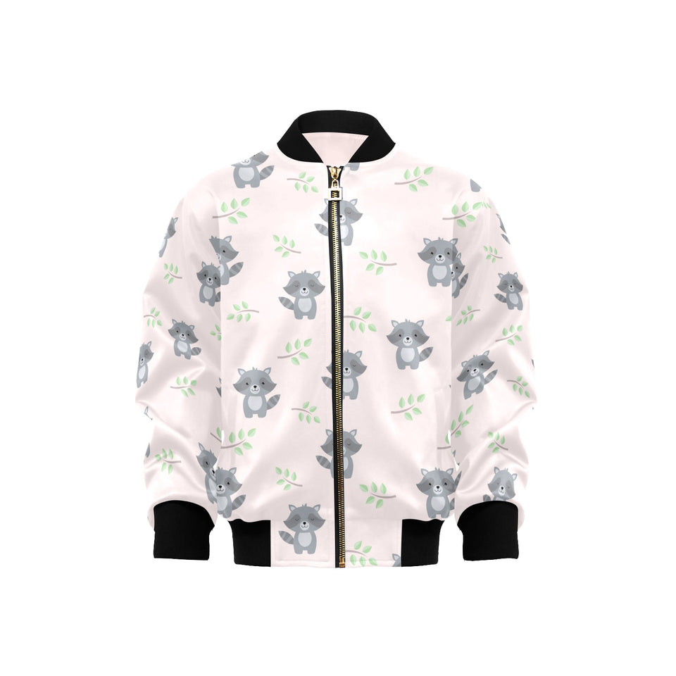 cute raccoons leaves pattern Kids' Boys' Girls' Bomber Jacket