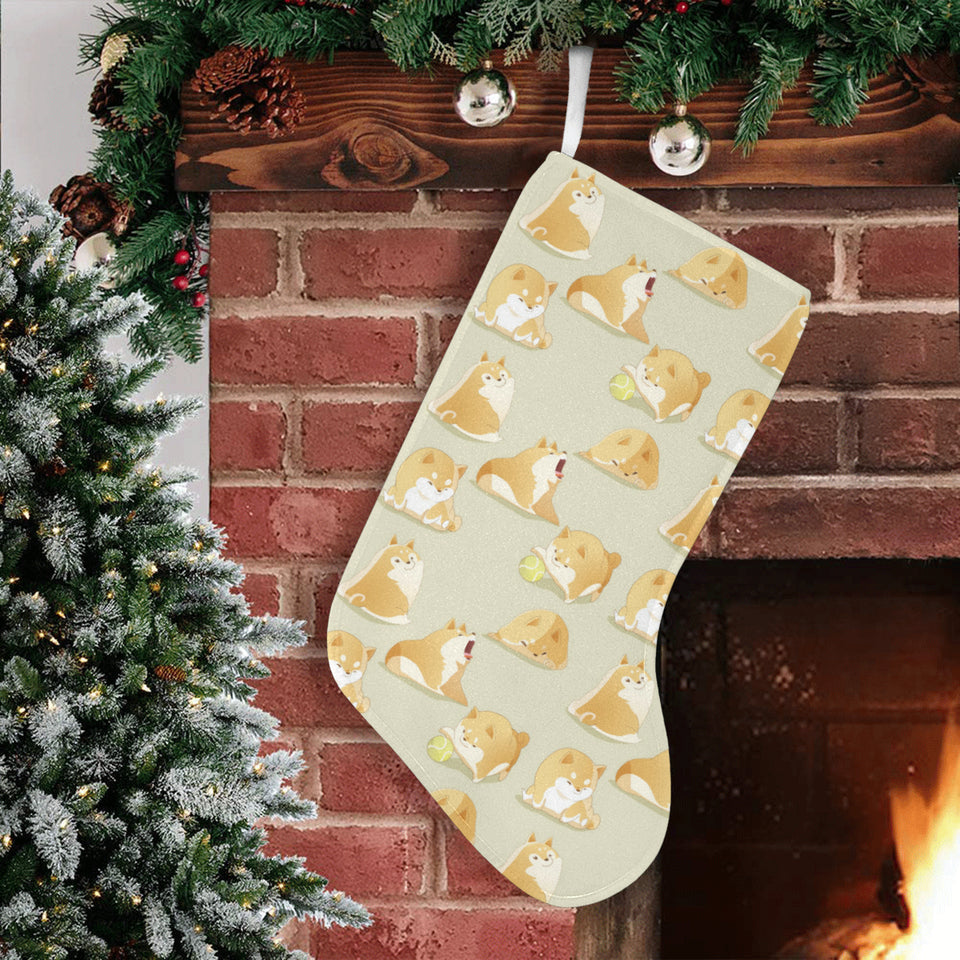 Cute fat shiba inu dog pattern Christmas Stocking