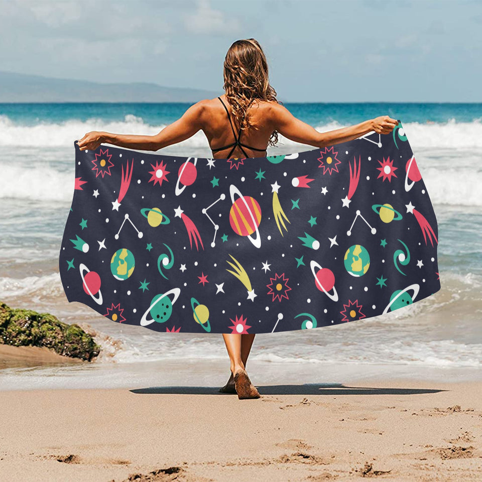colorful space pattern planet star Beach Towel