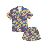 Passion fruit blue background Kids' Boys' Girls' V-Neck Short Pajama Set
