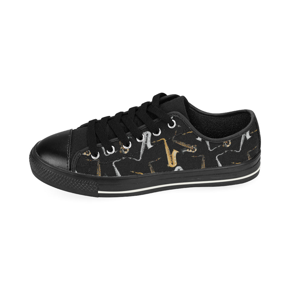 saxophone design pattern Men's Low Top Canvas Shoes Black