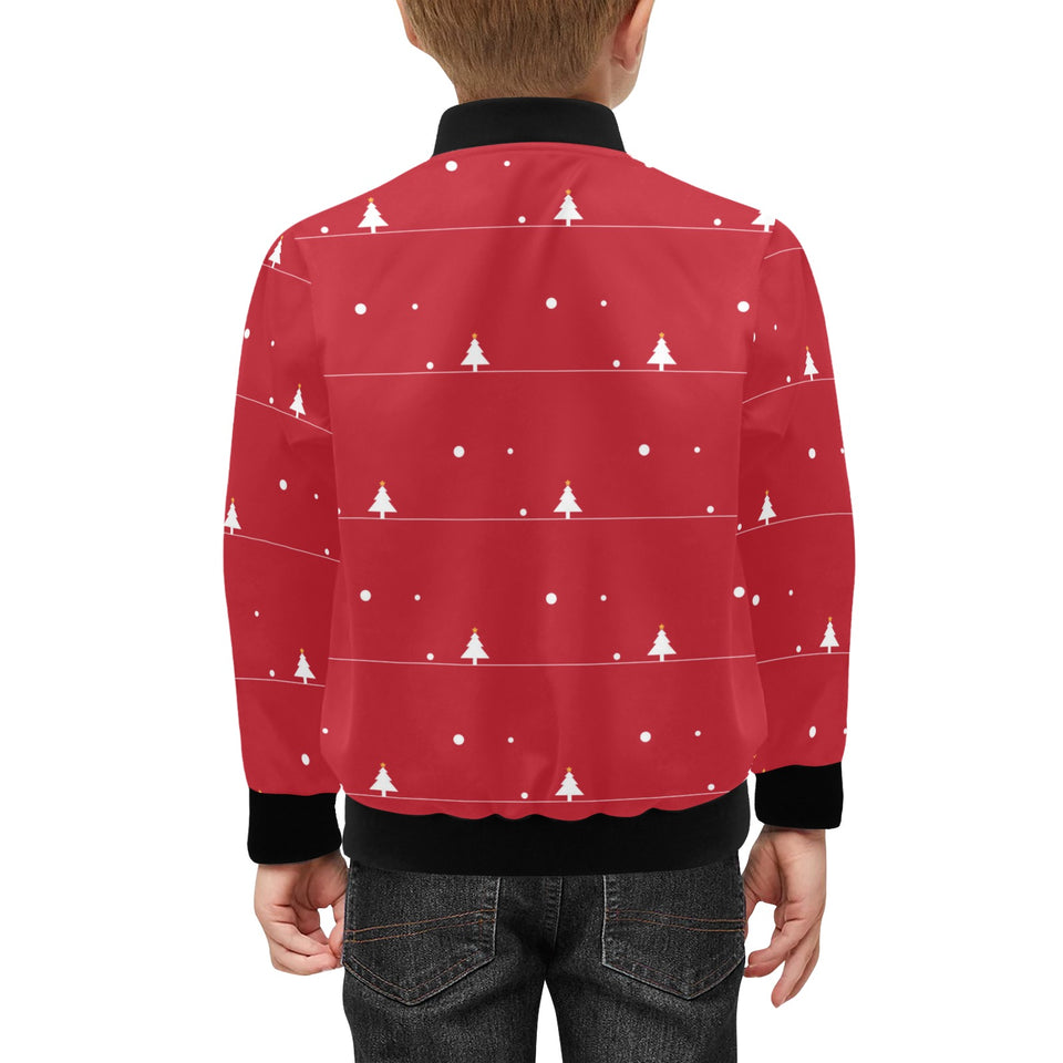 Christmas tree star snow red background Kids' Boys' Girls' Bomber Jacket