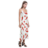 Chili pattern V-Neck Open Fork Long Dress