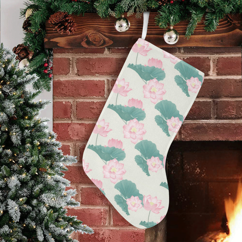 Pink lotus waterlily leaves pattern Christmas Stocking