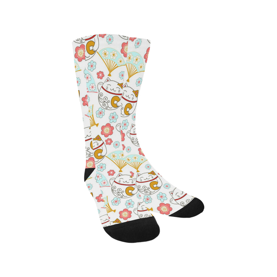 Maneki neko cat fan sakura Crew Socks