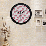 Pink lotus waterlily pattern Elegant Black Wall Clock