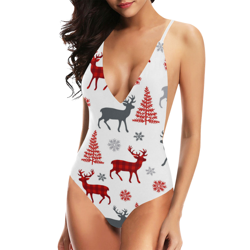 Deer tree snowflakes chrismas pattern Women's One-Piece Swimsuit