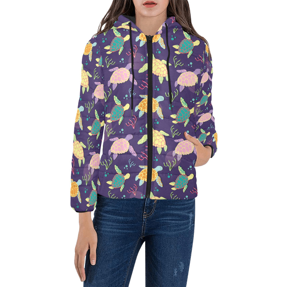 Colorful sea turtle pattern Women's Padded Hooded Jacket