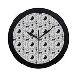 Crows floral wreath rabbit pattern Elegant Black Wall Clock