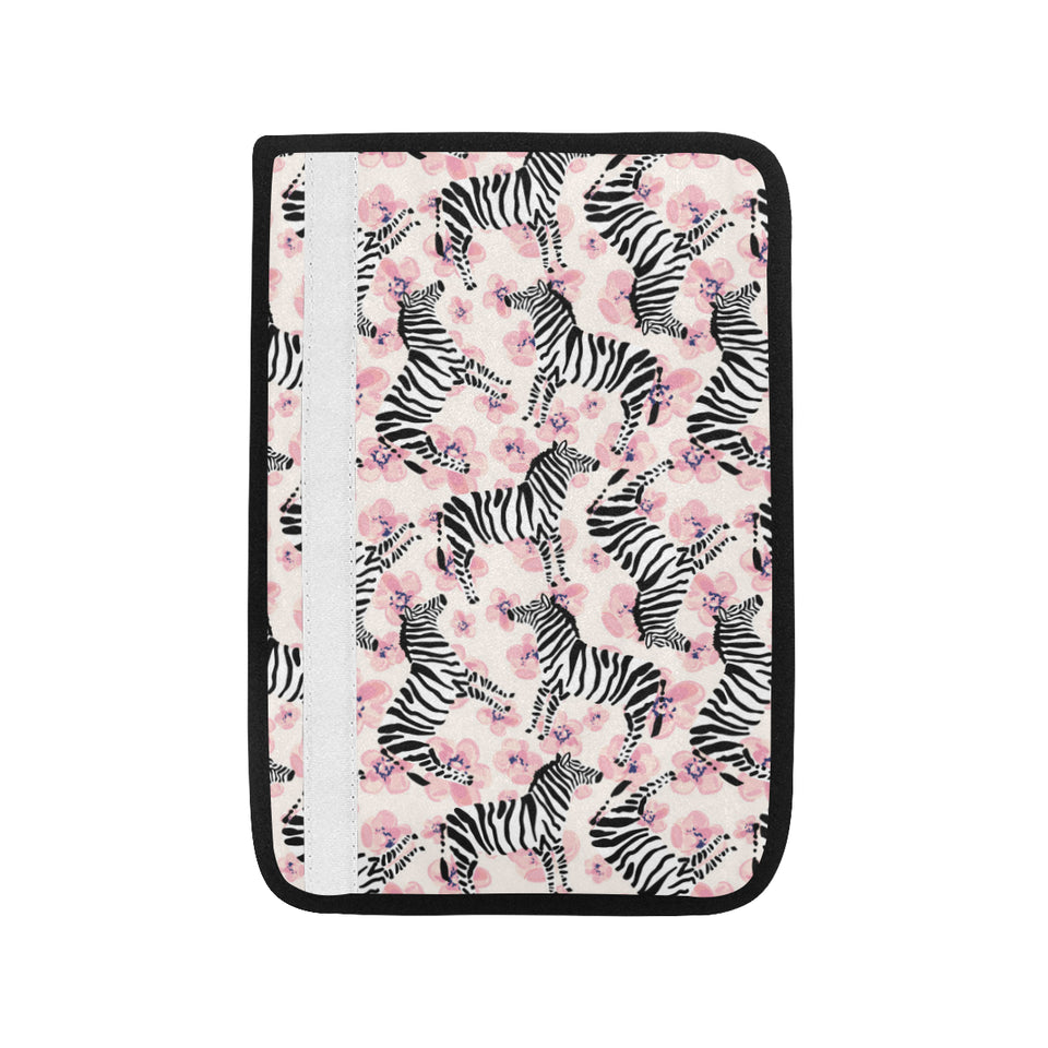 Zebra pink flower background Car Seat Belt Cover
