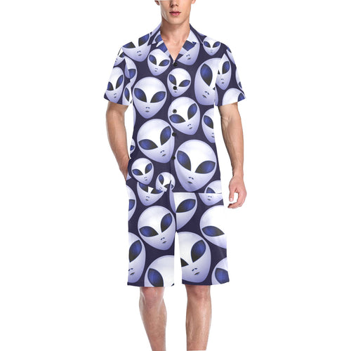 Alien Pattern Print Design 01 Men's V-Neck Short Pajama Set